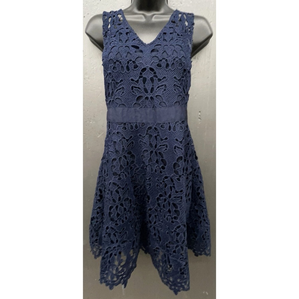 Banana Republic Skater Dress 8P Blue Lace Crochet Classic Cocktail Dark Romantic